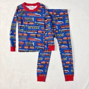Hanna Andersson Kids Pajamas Set Sz 110 | 5 Blue Train Print Organic Cotton